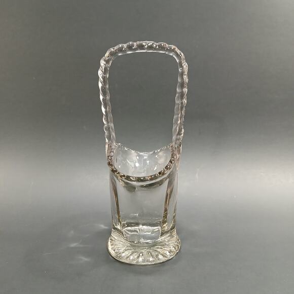 Small Clear Glass Vintage Wedding Bridal Basket Vase with Handle 6x3" *Imperfect - Picture 2 of 9